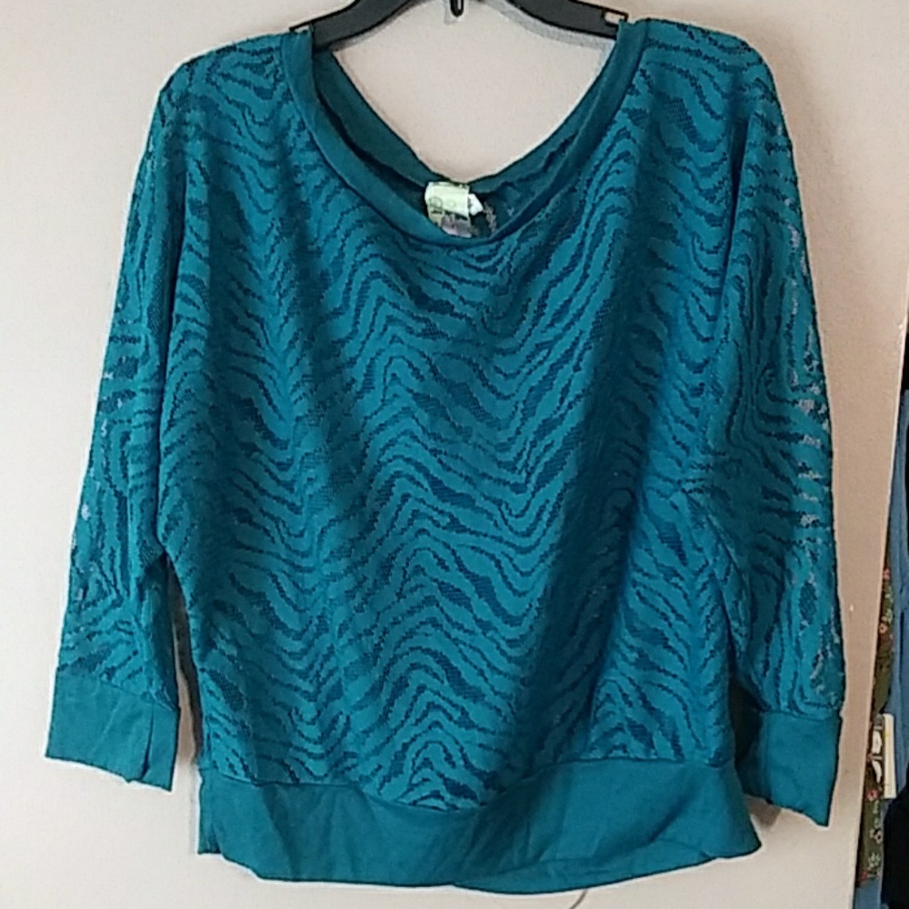 Teal Quarter Sleeve "see though" lace top